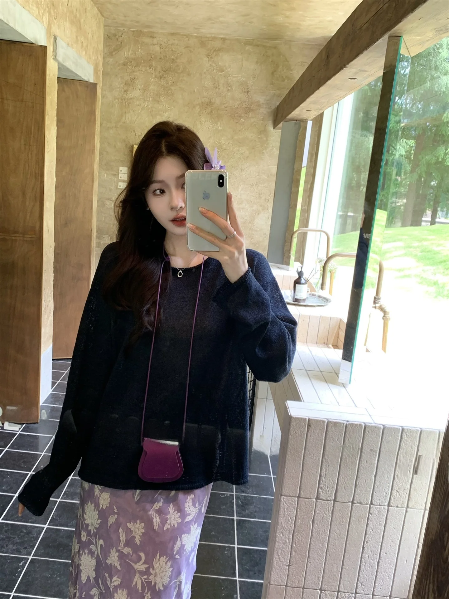 

Loose Long Sve round Ne Knitted Sweater Casual k Blue Simple Design Comfortable Fem Top for Autumn Season