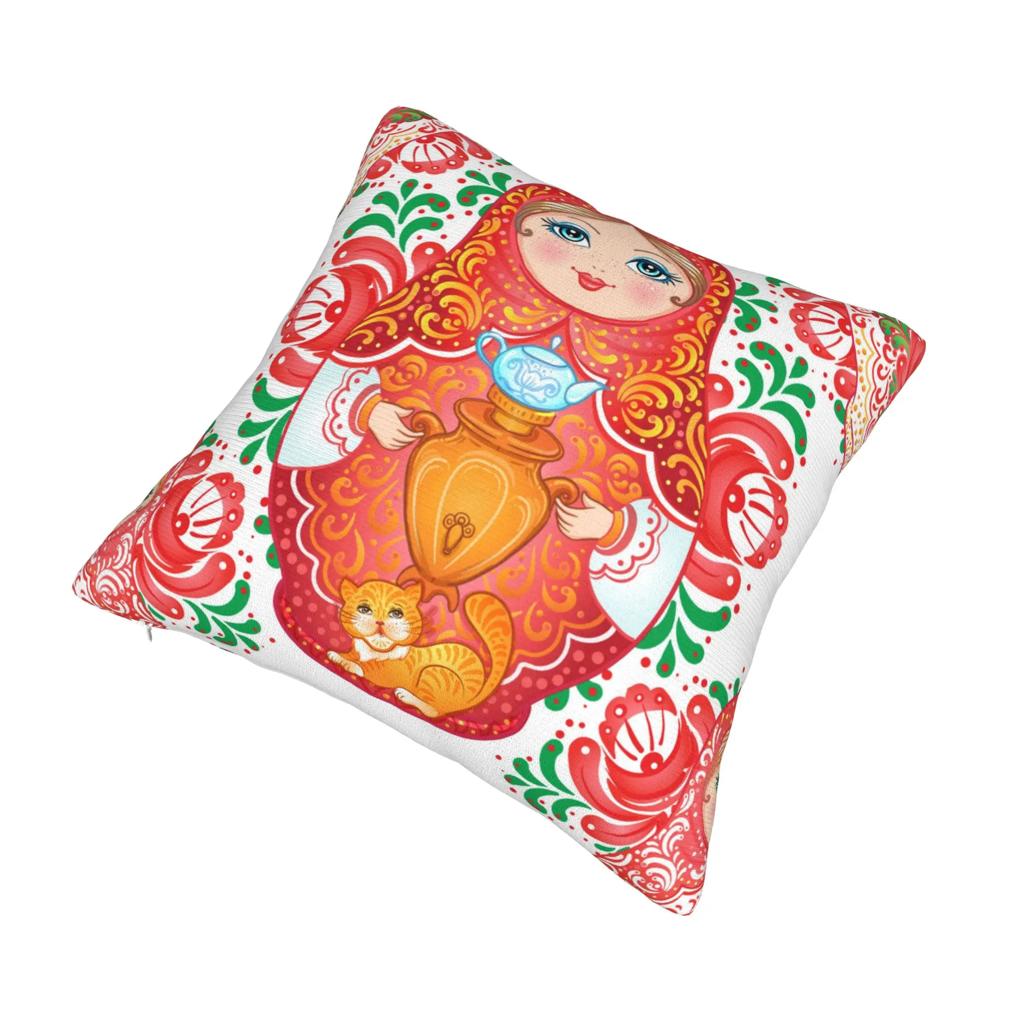 Fashion Babushka Matryoshka Russian Doll Cushion Covers Velvet  Throw Pillow Case for Sofa Square Pillowcase Bedroom Decoration