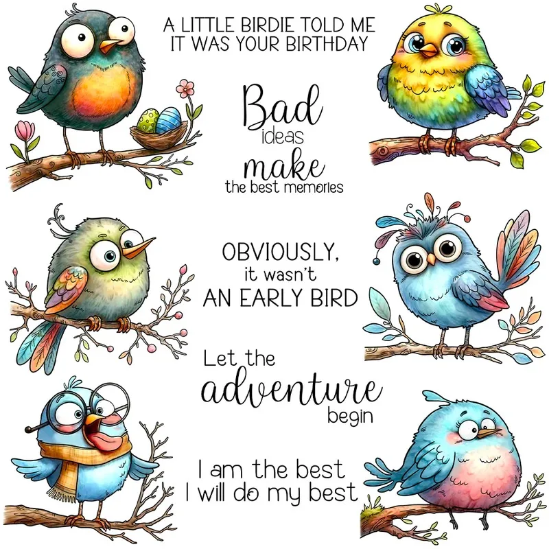 Cute Funny Birds Stand Braches Cutting Dies Clear Stamp DIY Scrapbooking Metal Dies Silicone Stamp Cards Albums Decor