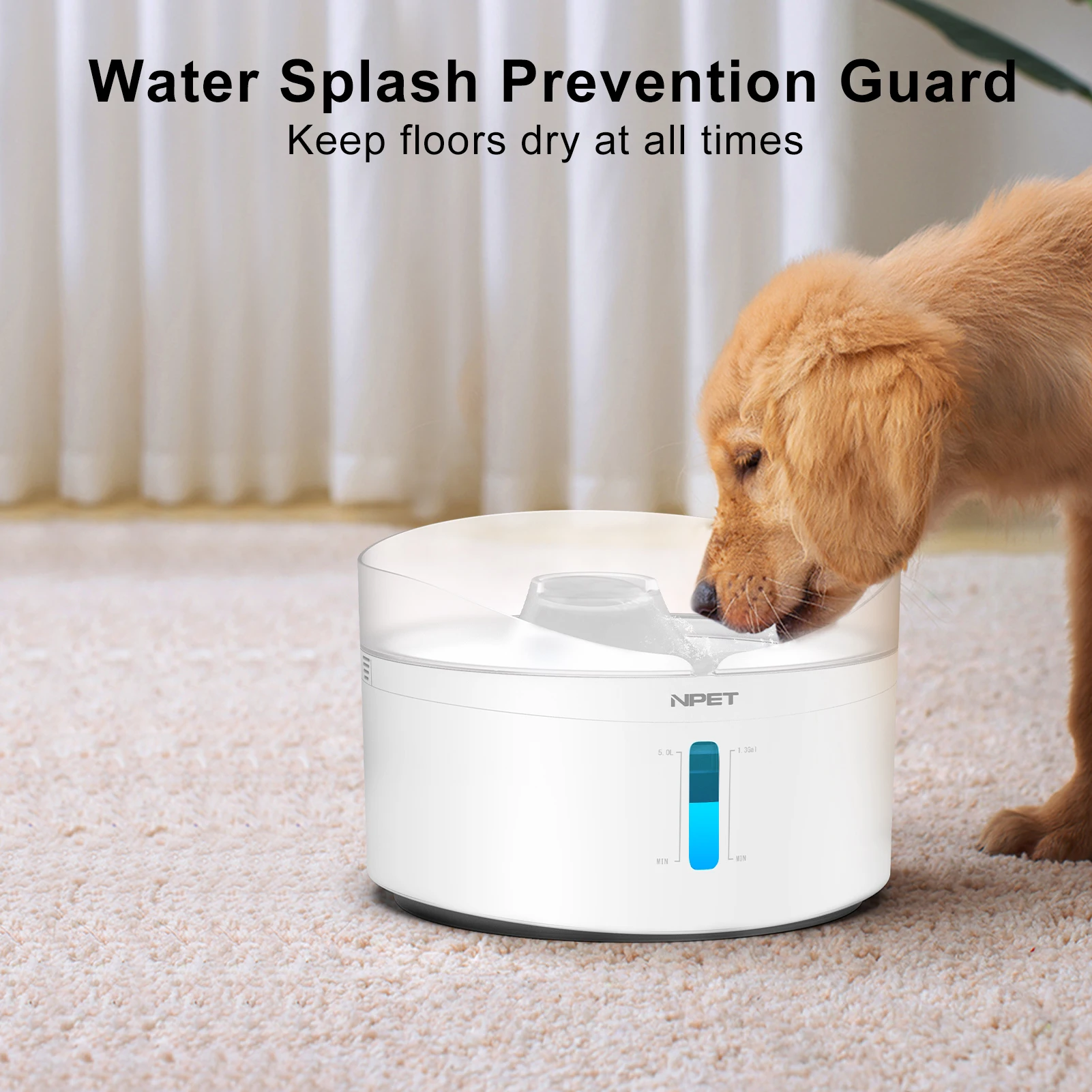 

Automatic dog water fountain 5L Large capacity 170OZ Triple filter system with controller of water and light