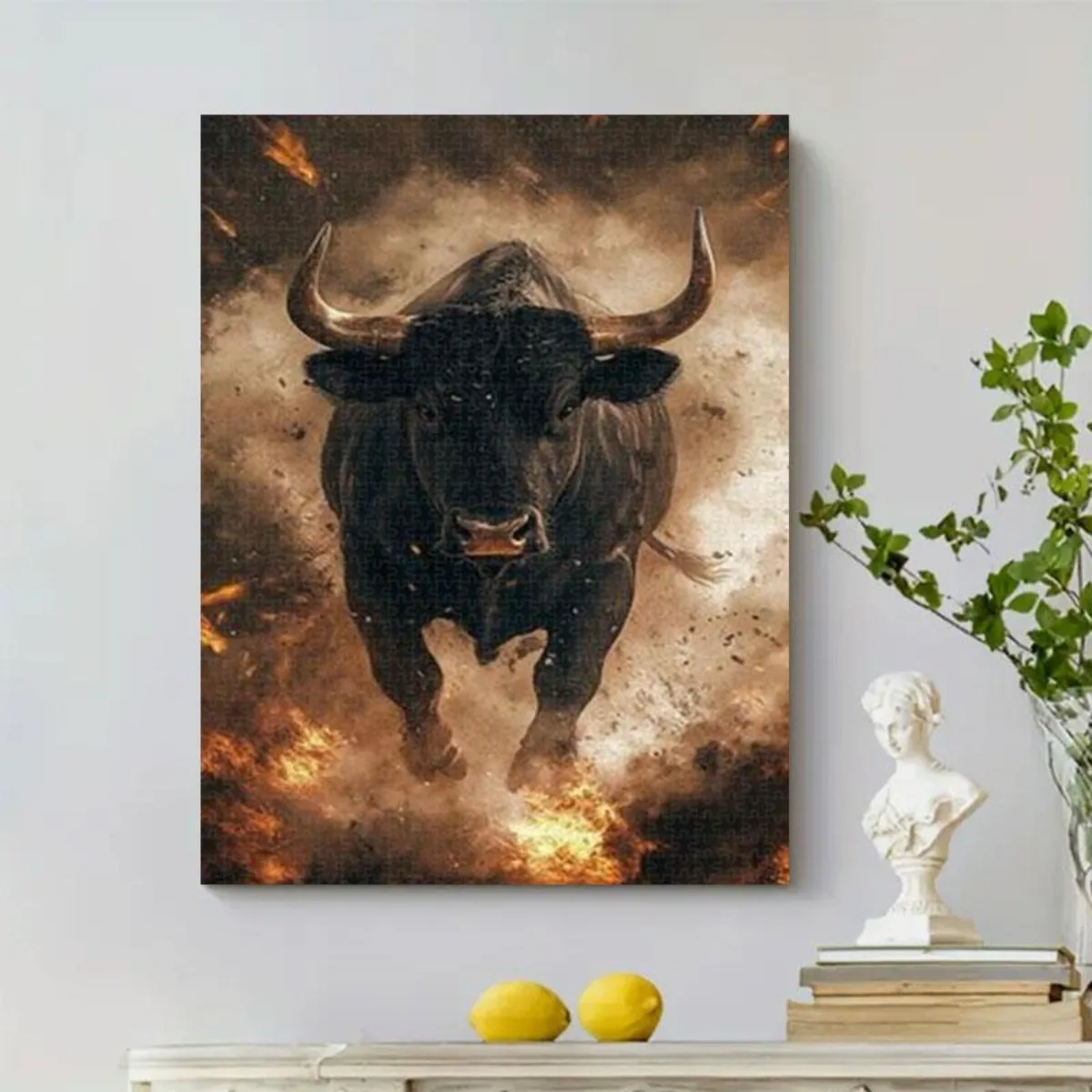 1000pcs Adult Puzzle - Blazing Bull in Smoke, Frameless Large Jigsaw Puzzle with Dynamic Action Scene, Challenging Puzzle for
