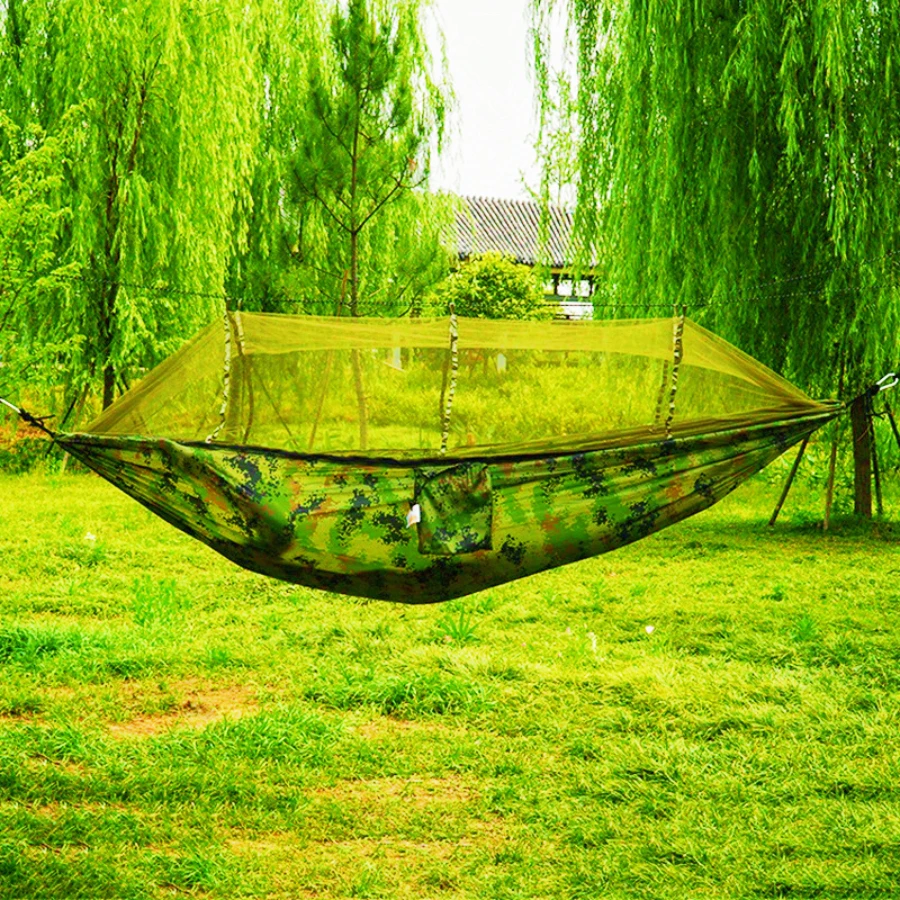 2 Person Camping Garden Hammock With Mosquito Net Outdoor Furniture Bed Strength Parachute Fabric Sleep Swing Portable Hanging