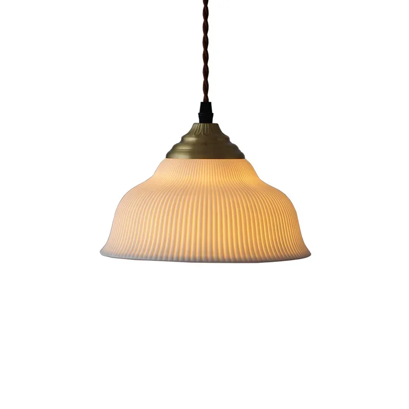 

Vintage tea room ceramic chandelier, new Chinese dining room bedroom bedside brass entrance aisle light