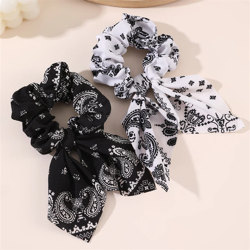 2pcs/set Printed Hair Scrunchie – Cute Pattern Elastic Tie, Soft Velvet Ponytail Holder. view 2
