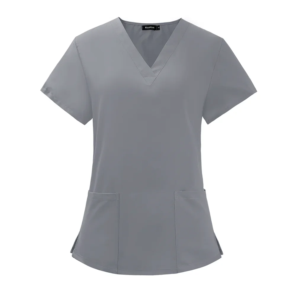 Summer Women's Short Sleeve V-Neck Pocket Care Workers T-Shirt Tops Summer Workwear Top Sexy Printed Nurse Uniform Clinic Blouse