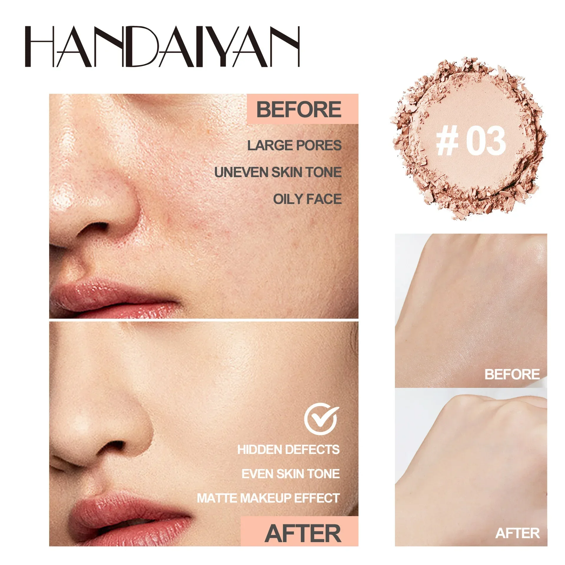 HANDAIYAN 8 Color Setting Powder Oil Control Matte Long Lasting 24h Natural Skin Color Fashion Powder Shrink Pores Concealer 10g