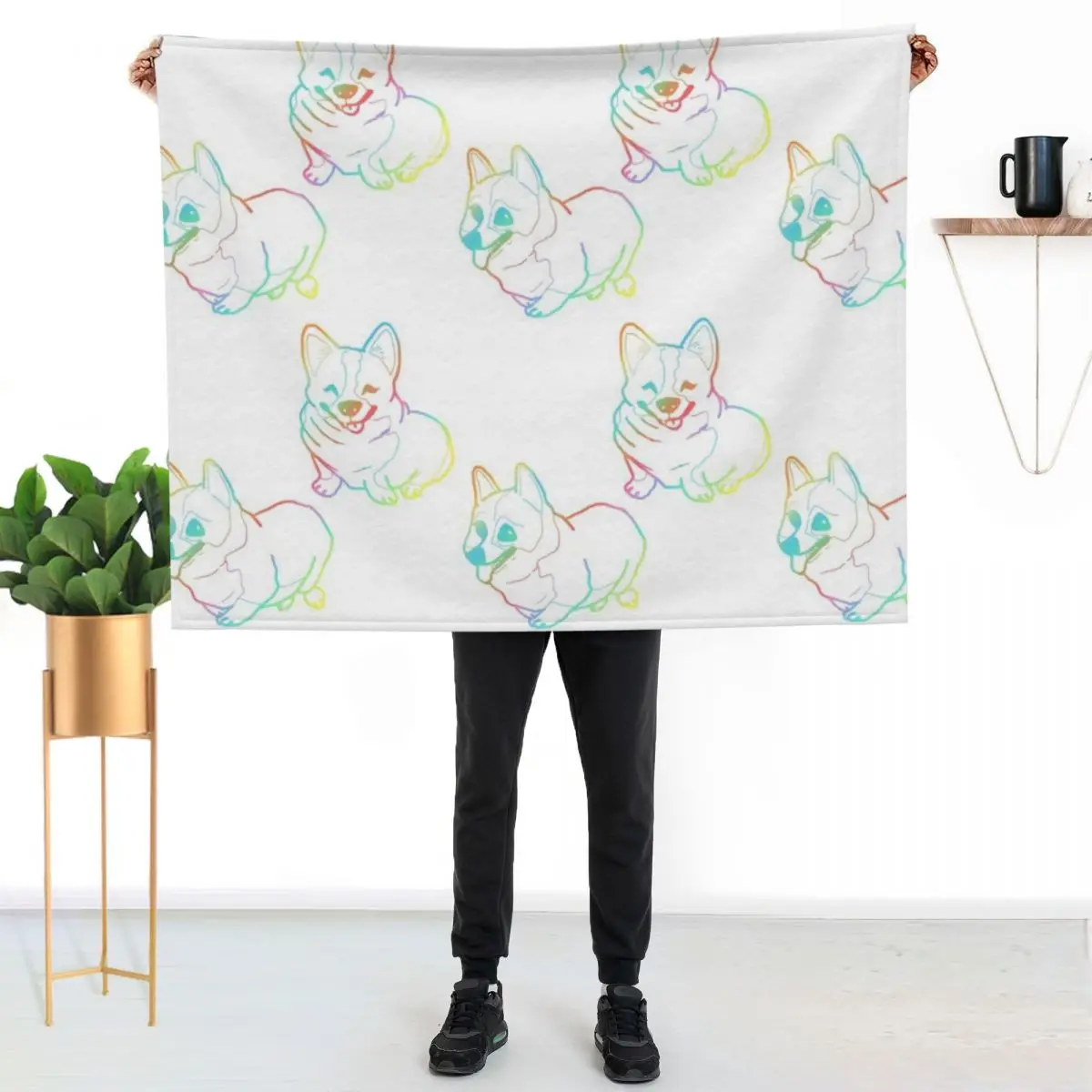 Holographic fat corgi magnet pattern Throw Blanket Beautifuls Retros bed plaid For Decorative Sofa Sleeping Bag Blankets