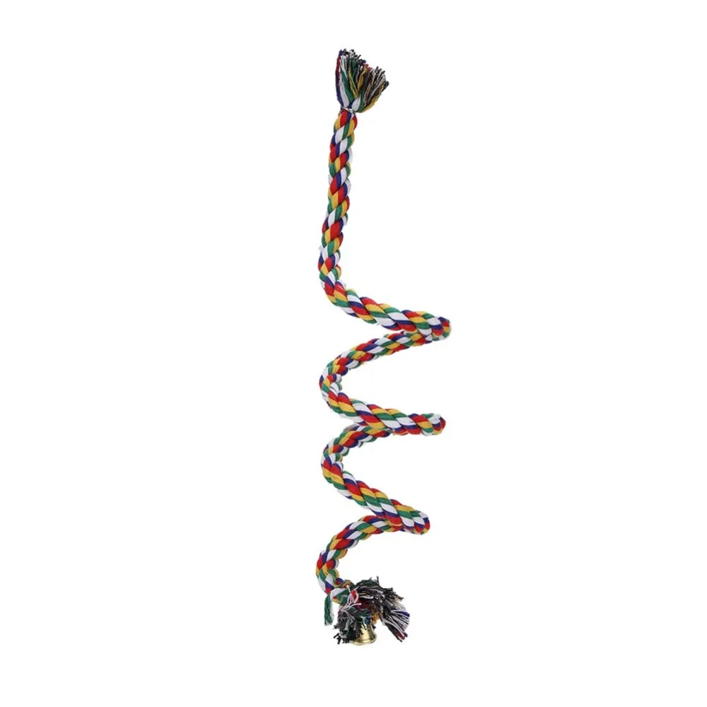 Cotton Rope Hanging Rope Colorful Design Hanging Clip Bird Cage Perches Spiral Shape Stand with Bell Parrot Chewing