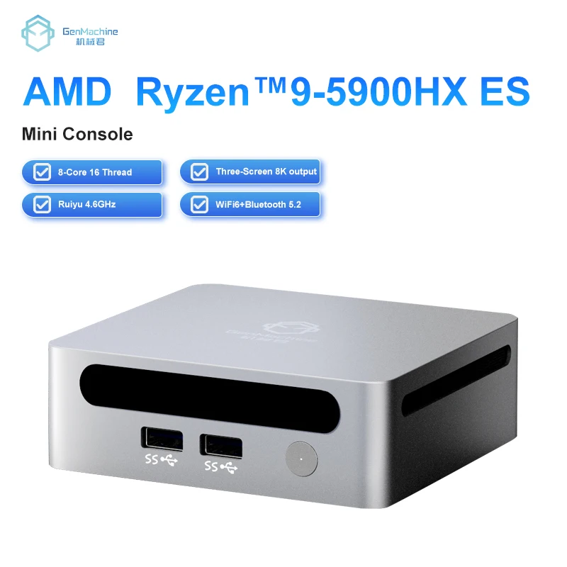 GenMachine New Mini PC Ryzen 9 5900HX ES Windows 11 DDR4 Max 64GB 3.2GHz Up to 4.6GHz WIFI6 Mini Computer PC Gamer