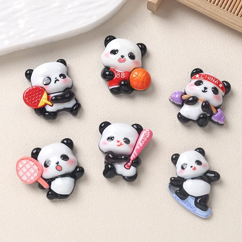 5pcs Chinese Panda Resin Flatback Cabochons Sports Panda Cream Glue Handmade Hairpin Mobile Phone Case Shoe Buckle Charms