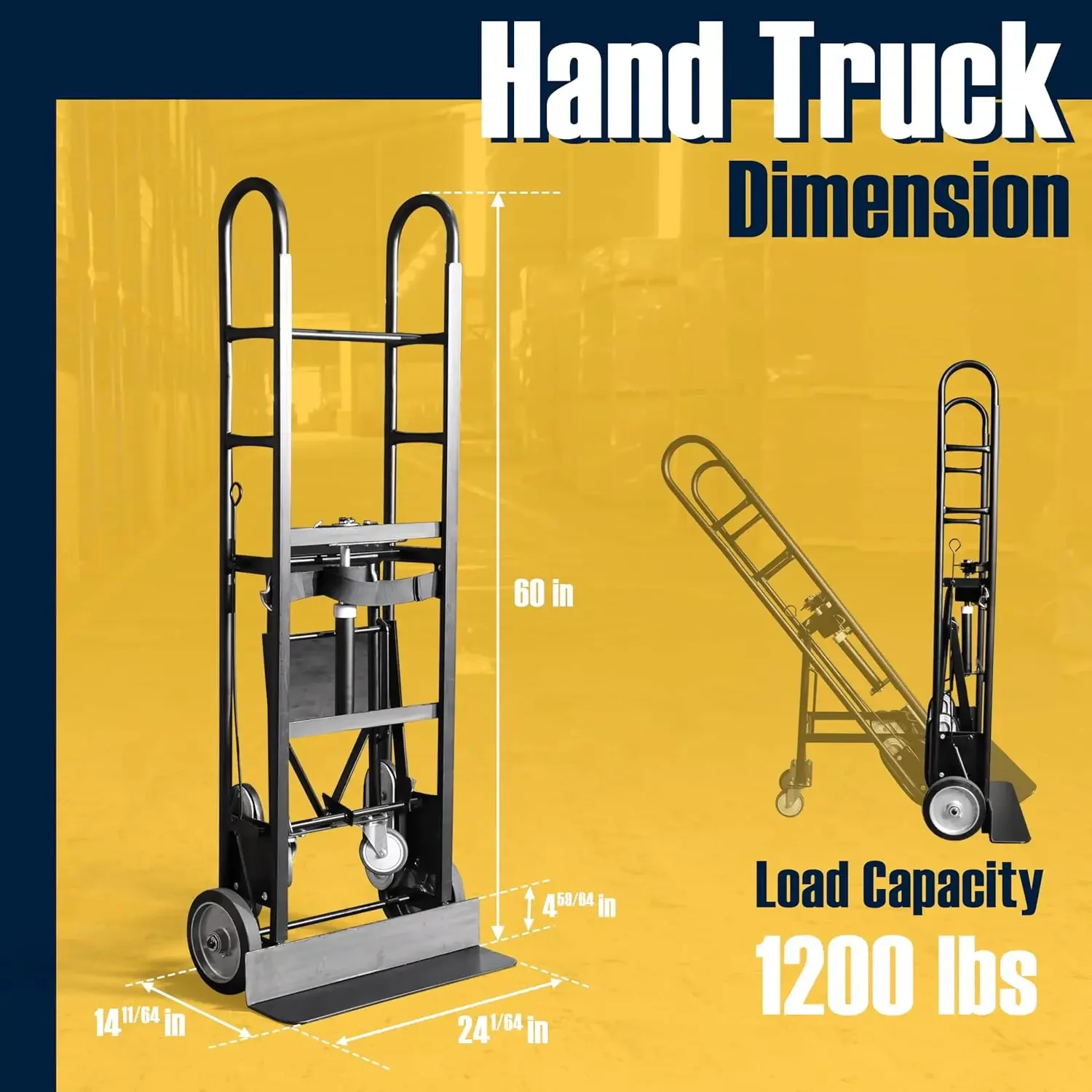 Appliance Hand Truck, Heavy-Duty Furniture Dolly with Auto-Recoil Straps and Wheels for Moving Large Appliances, 1200 Lb
