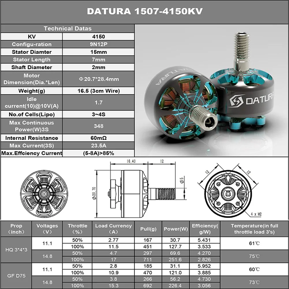 Foxeer Datura 1507 4150KV 2750KV 4-6S silnik bezszczotkowy kompatybilny 3-5-calowy śmigło do RC FPV Freestyle Cinewhoop Drone kanałowe