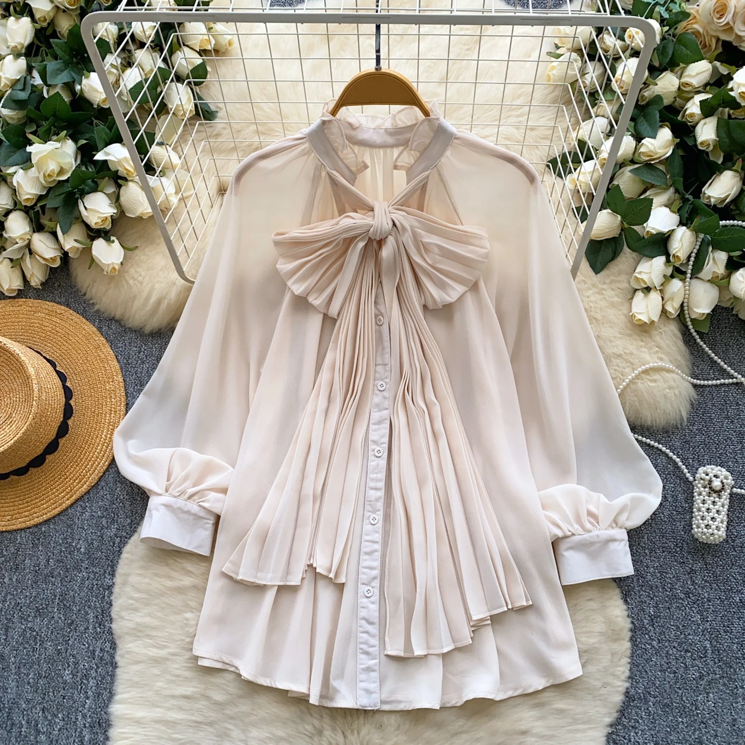 

Clothland женская элегантная шифоновая свободная блузка с воротником-бабочкой и длинным рукавом рубашка женская повседневная офисная одежда топы Blusa LB359