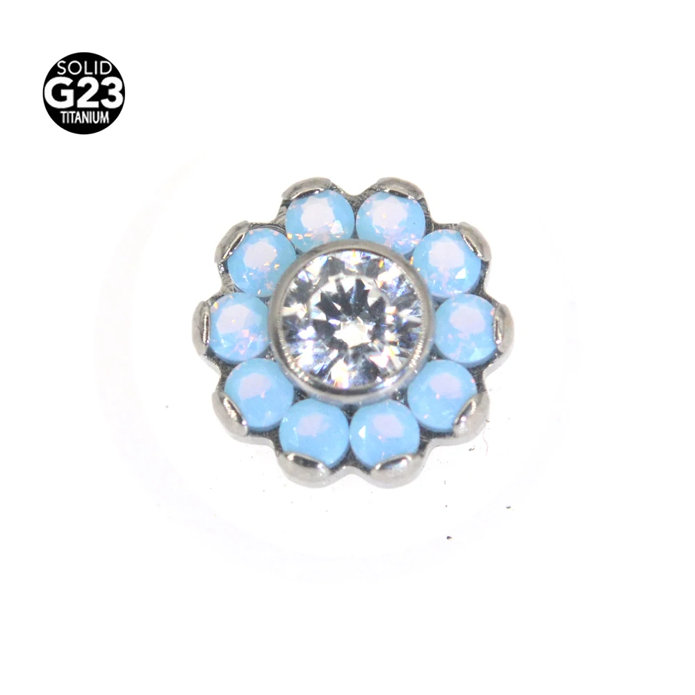 2023 New Tranding16G 1PC Flower Dermal Women Jewelry F136 Titanium Opal Cartilage Ear Diver Piercing Zircon Flower Micro Dermal