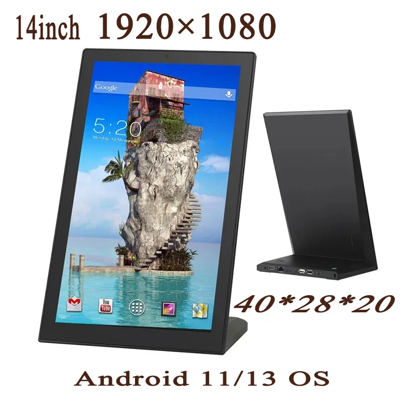 

1 Android 13 Ультратонкий 14-дюймовый сенсорный экран Digitial Signage, настенный встроенный дисплей HDMI IN, Google Calender POE