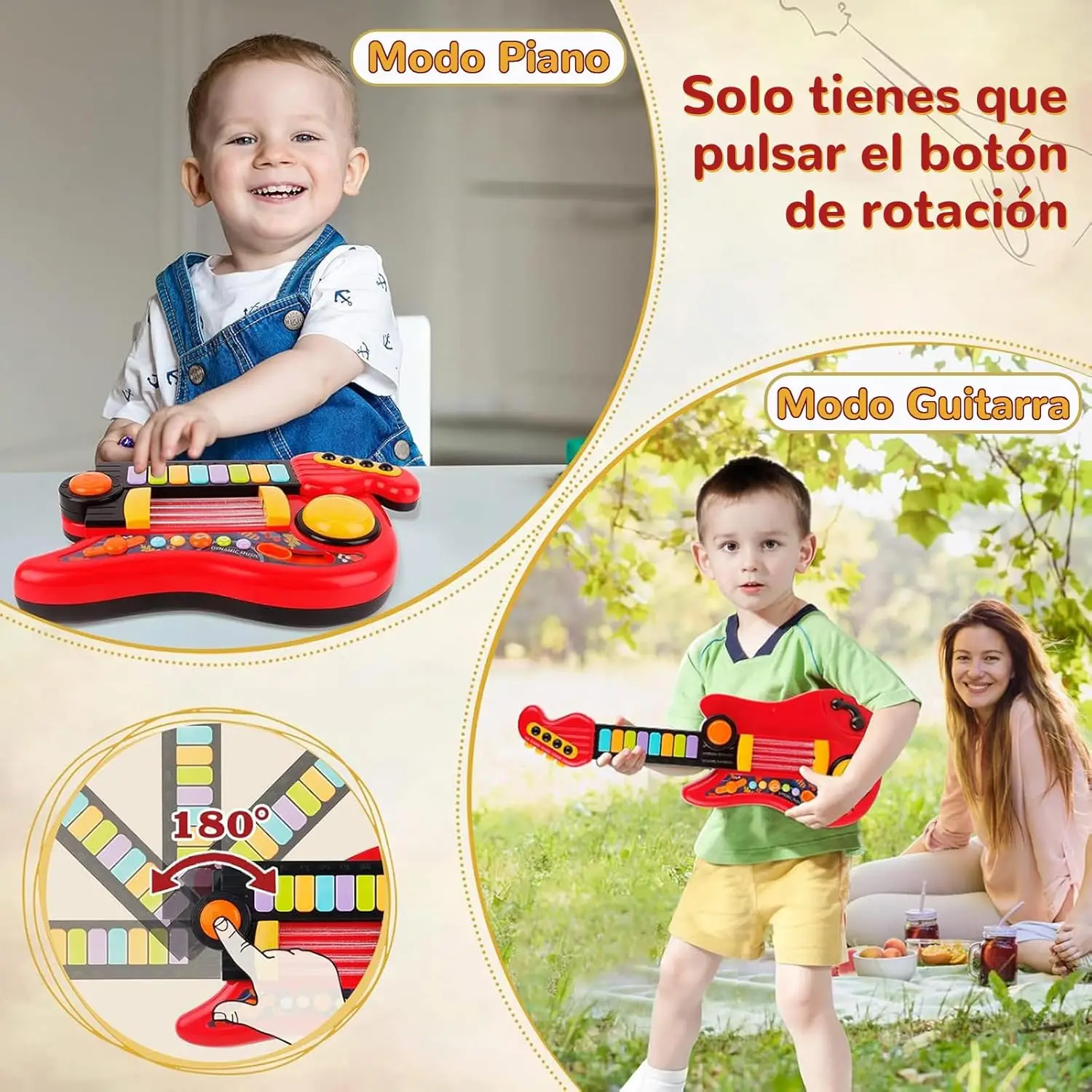 Brinquedo de piano de guitarra dobrável 2 em 1 - luz, som e melodias, instrumento musical educacional para crianças, presente unissex