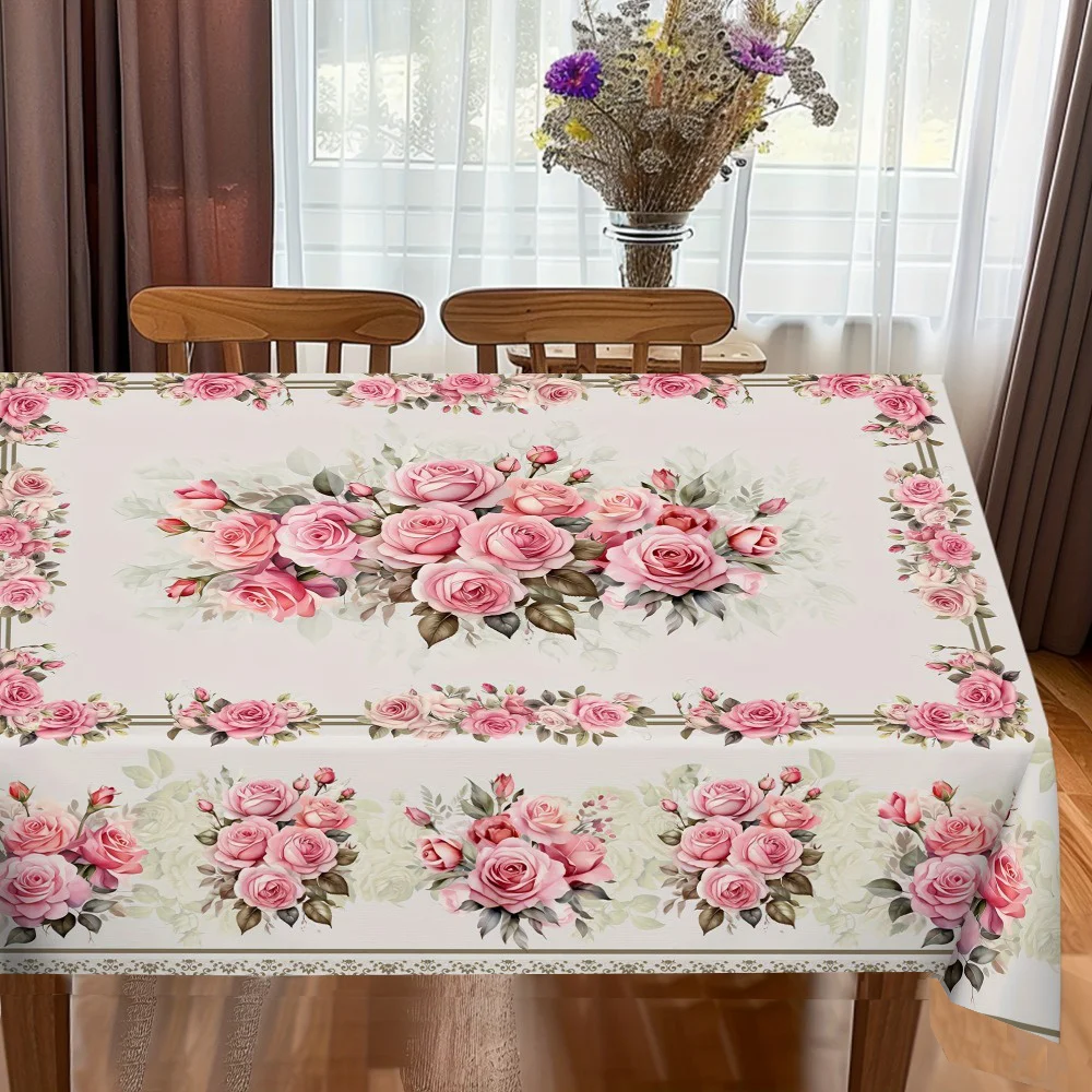Spring Pink Rose Rectangle Tablecloth for Table Decor Summer Floral Kitchen Dining Table Cloth Mother's Day Gift Party Decor
