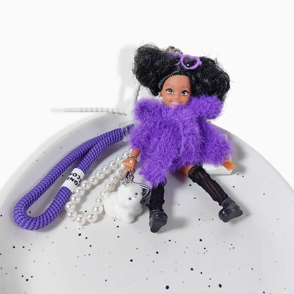 IGNICASE Curly Hair Purple Sweater Fashion Doll Princess Doll Keychain Creative Department Premium Sense Bag Pendant Accessories
