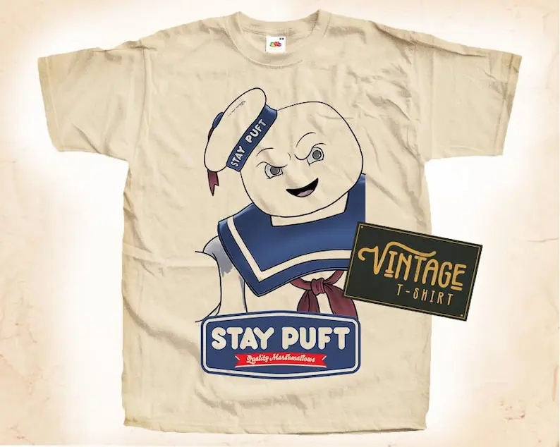 

Stay Puft T shirt Tee Natural Vintage Cotton Movie Poster Beige All Sizes