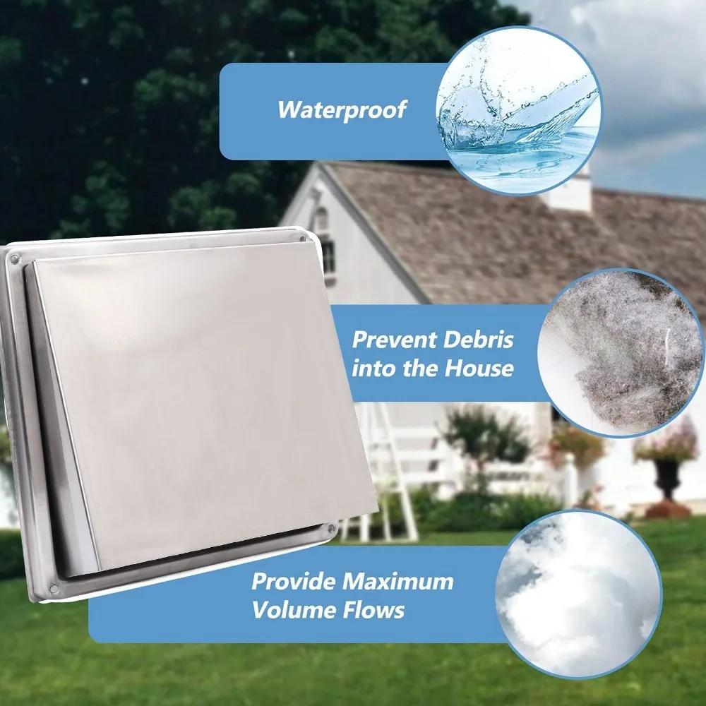 Durable Stainless Steel Dryer Vent Cover Mesh Screen Square Exterior Wall Vent Cover Exhaust Vent Hood Bathroom