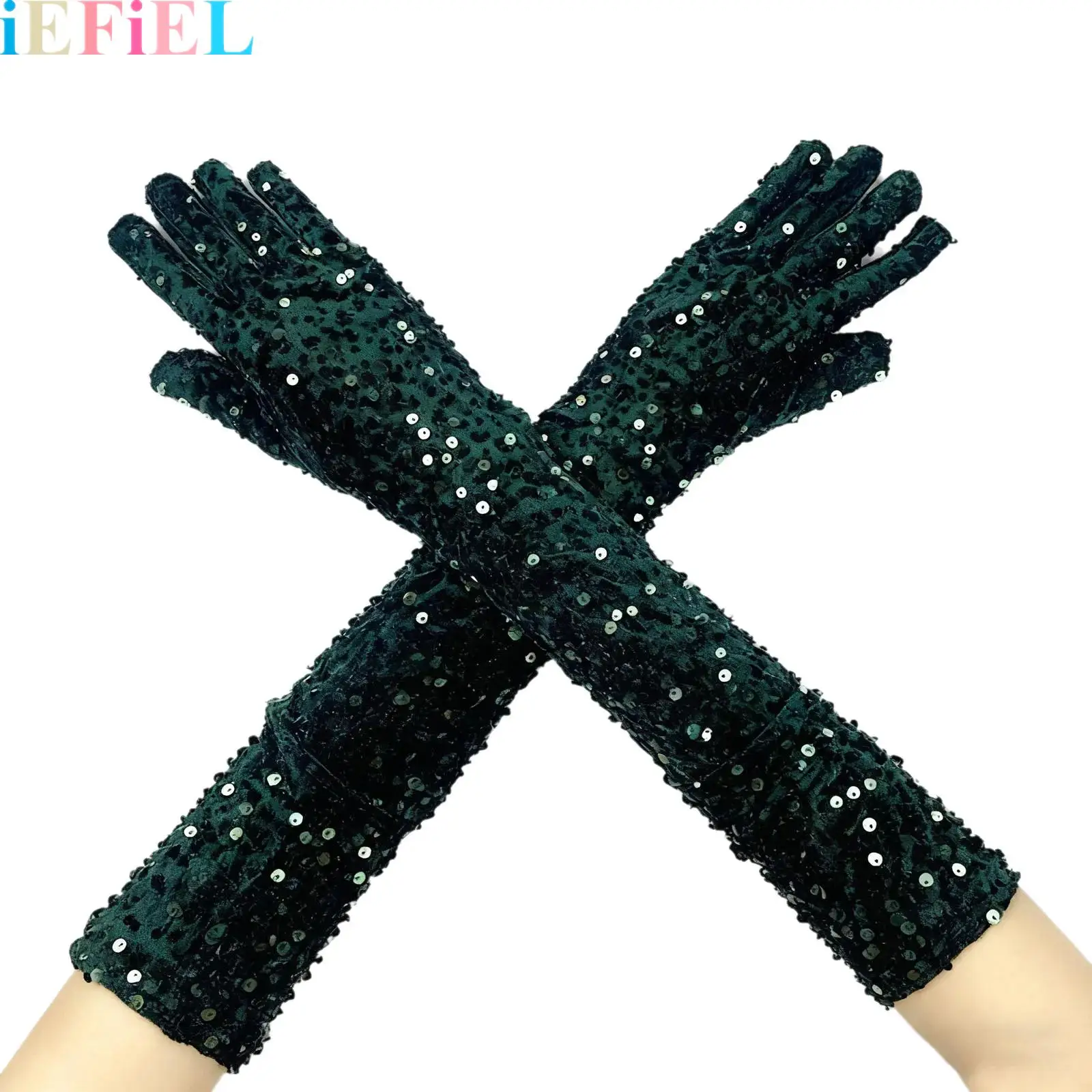 

Women Sparkly Long Thicken Gloves Elbow Sequin Opera Length Gloves for Evening Wedding Prom Dance Party