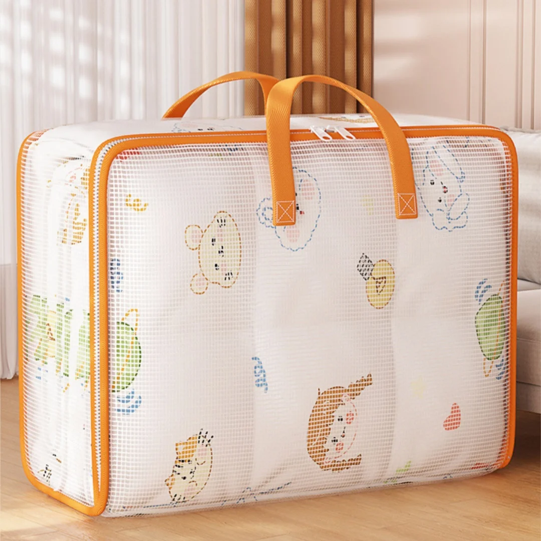 Clear Clothes Storage Bag, Plastic Blanket Storage Bag with Zipper, Foldable Closet Organizer, Moving Bags for Blanket, Bedding