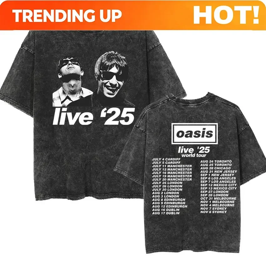 Customization Shirt Band Rock O-Oasis 2025 Vintage Washed T Shirt Men's Women Hip-hop Fashion Short Sleeve T-shirts Casual Cotto