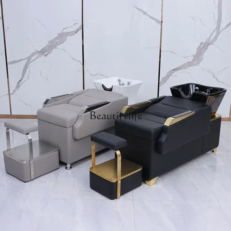 54 lx29Stainless Steel Shampoo Chair High-End Hair Salon for Hair Salon Simple Half Lying Flushing Bed Ceramic Basin