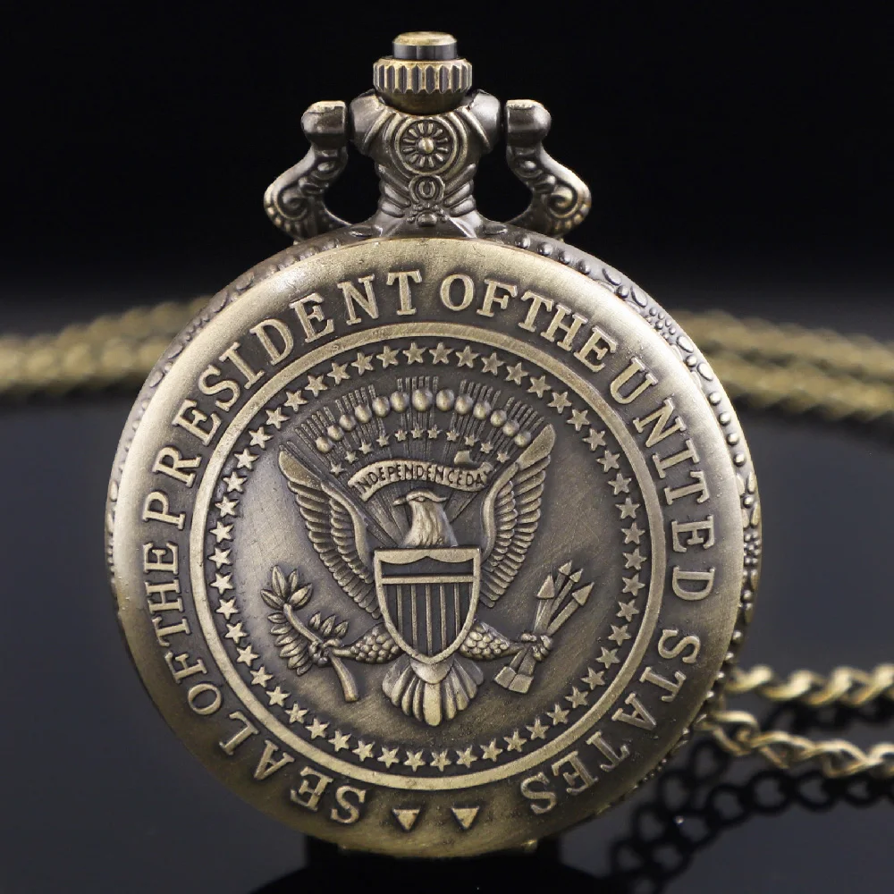 New United States American Resident Badge Classic Eagle Quartz Pocket Watch Exquisite Retro Necklace Timing Pendant Jewelry Gift