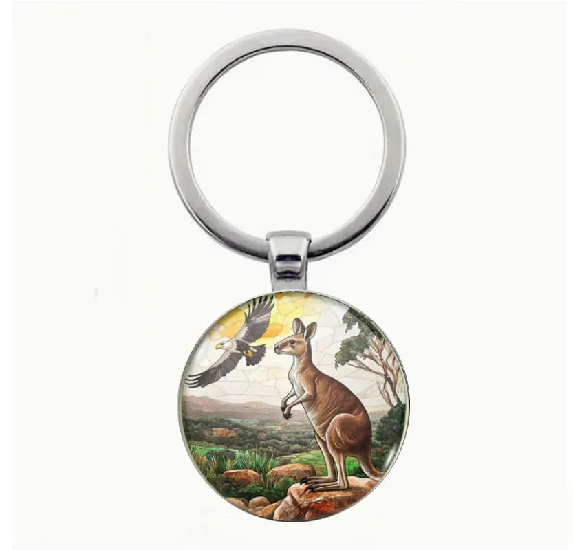 

Australian inland style keychain, kangaroo and eagle design - elegant zinc alloy, ideal gift for teachers, Valentine's Day, fami