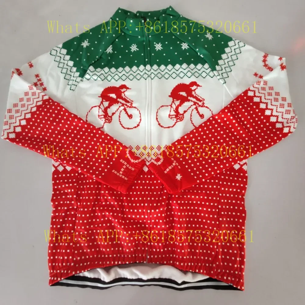 Christmas Theme Winter long sleeves Jerseys Fleece man red blue cycling clothing MTB Mountain Bike wear clothes Ciclismo