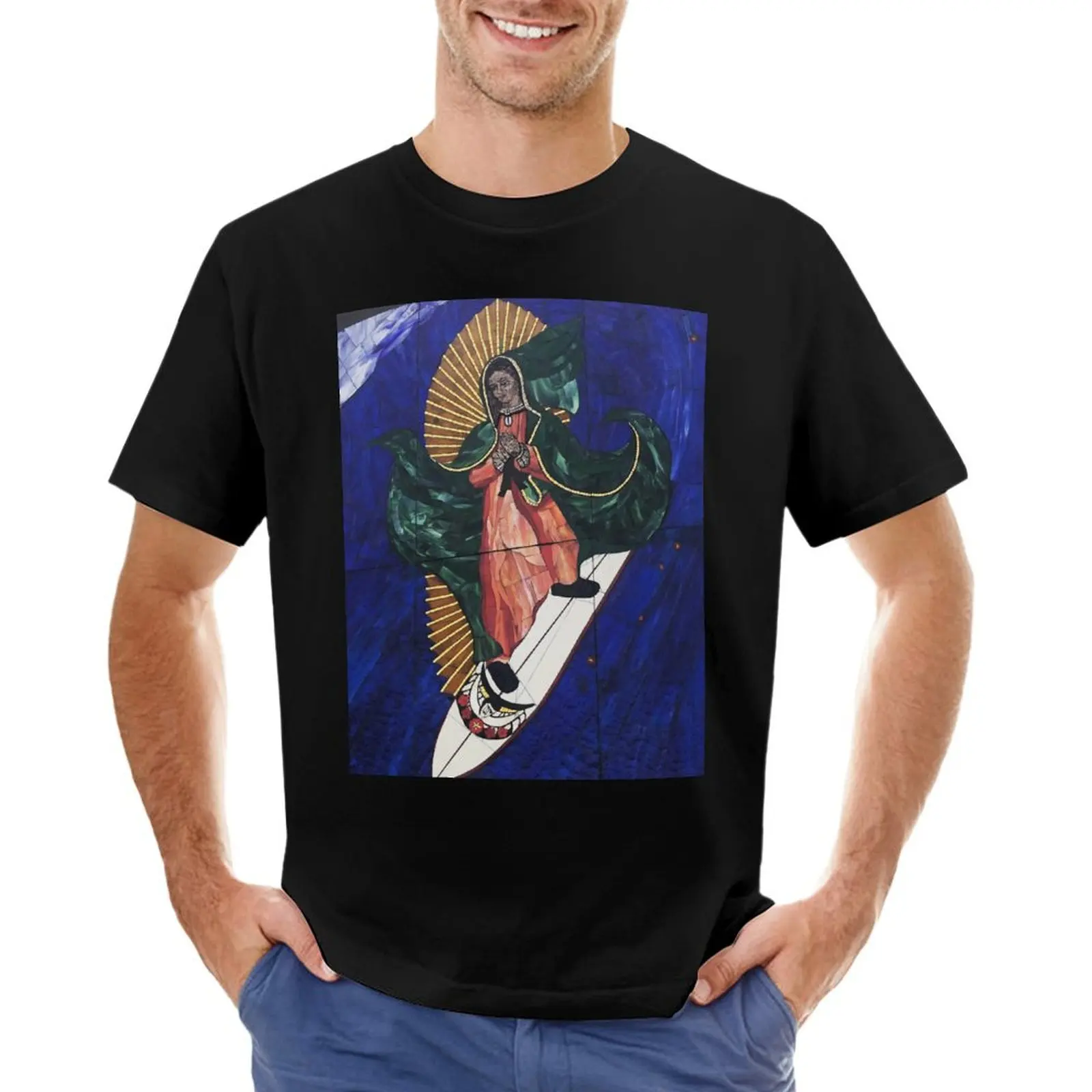 

Virgin Mary lady of Guadalupe surfing San Diego T-Shirt for a boy oversizeds funny t shirts for men