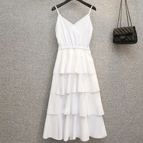 Plus Size Plus Size Women's Clothing 2024 Summer New Arrival Fat Sister Western Sle Sleeveless Dress V Neck Belly Covering El...