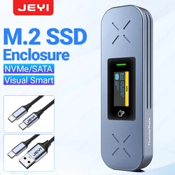 JEYI Visual Smart M.2 NVMe/SATA SSD Enclosure, USB 3.2 Gen 2 10Gbps External M2 Adapter Case Support M-Key B +M Key UASP Trim