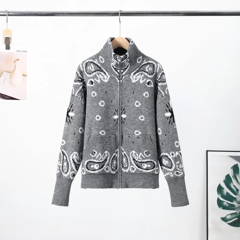 Casual Jacquard Cardigan for Women Loose Stand Collar Zipper Pockets All-match Female Sweater 2026 Spring Thick Warm Knitwear 14 S2d00769afa124fadb871f6dae0fb9eba5