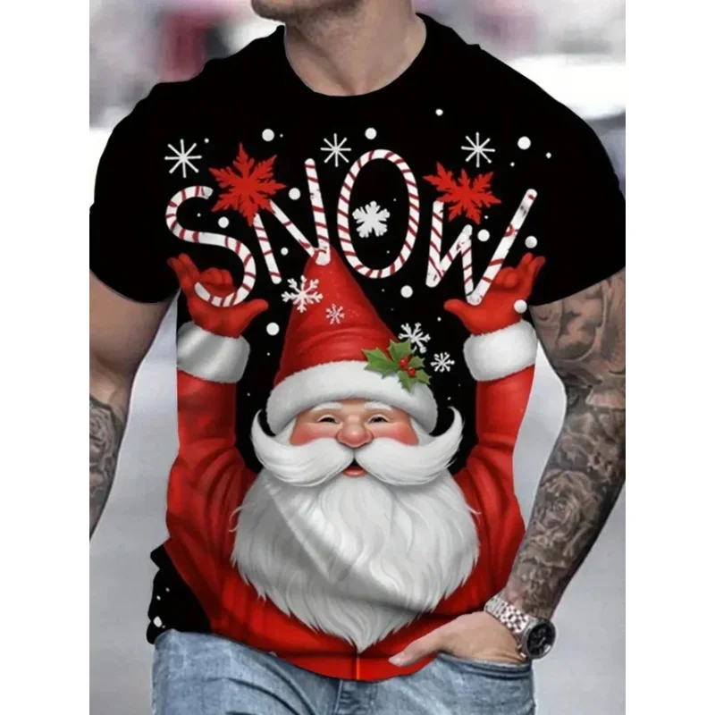Men's Clothing Christmas Funny Shirt Short Sleeve Tee Shirt Men Tops Round Neck Santa Claus Tshirt Harajuku Loose Men T-Shirt