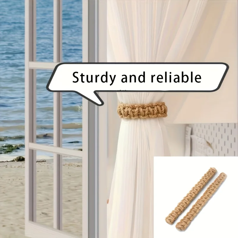 2pcs Handwoven Hemp Rope Curtain Tiebacks with Tassels | Natural Fiber Boho Window Holders for Bedroom, Living Room & Decor