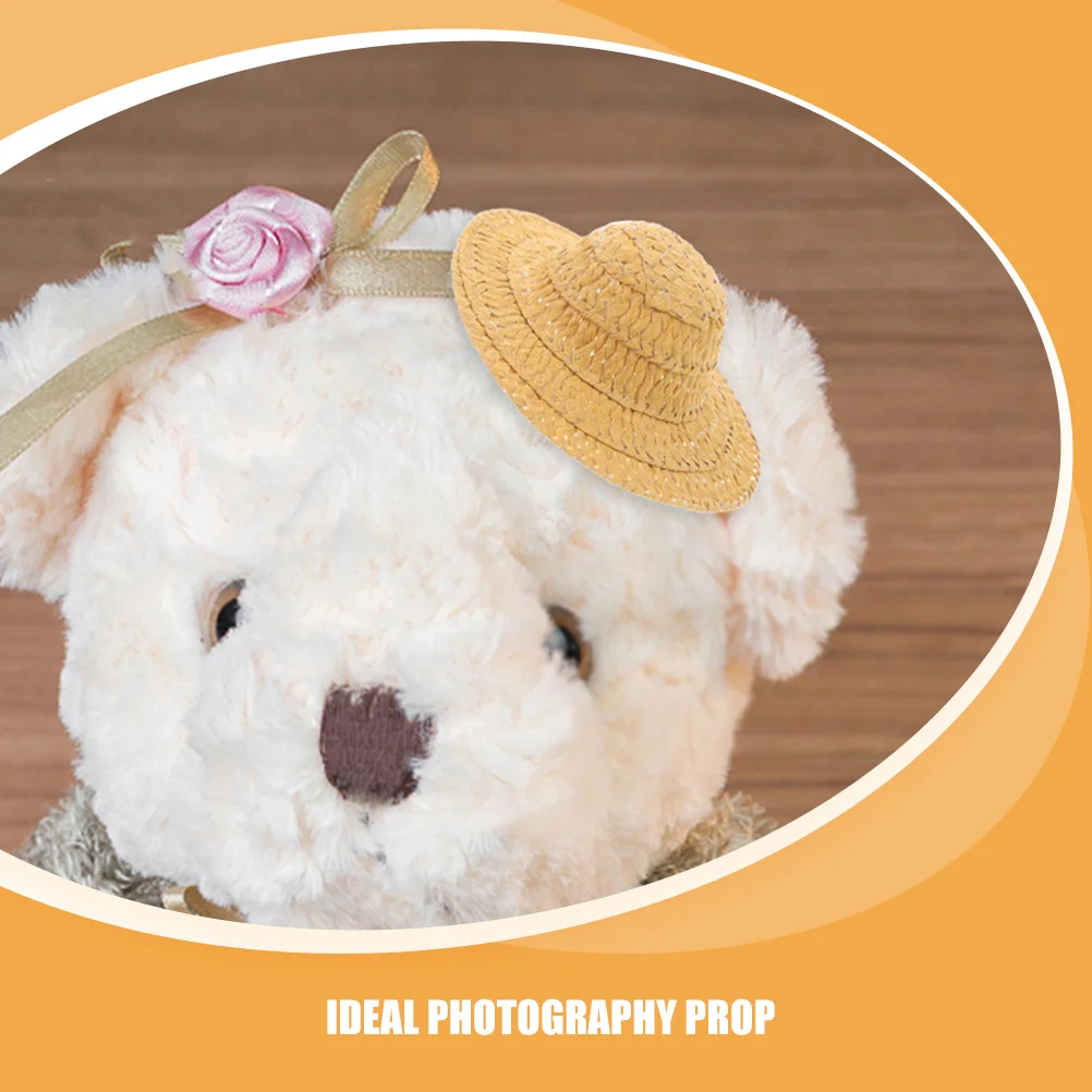 10 szt. Mini Kapelusze z Trawy 7 cm Ręcznie Plecione do Rękodzieła DIY Dekoracja Domku dla Lalek Rekwizyty Fotograficzne Akcesoria do Rustykalnych Scen