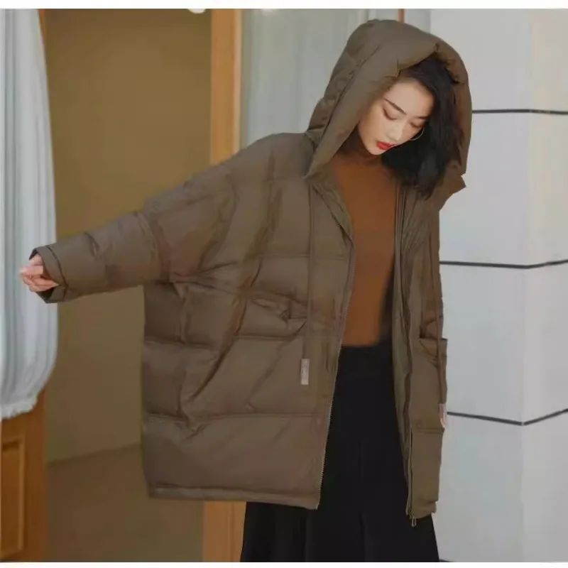 Oversized Down Jacket Womens Winter Warm White Duck Down Coat Hooded Windproof Jacket Long-Sleeve Quilted Puffer Jacket Trendy