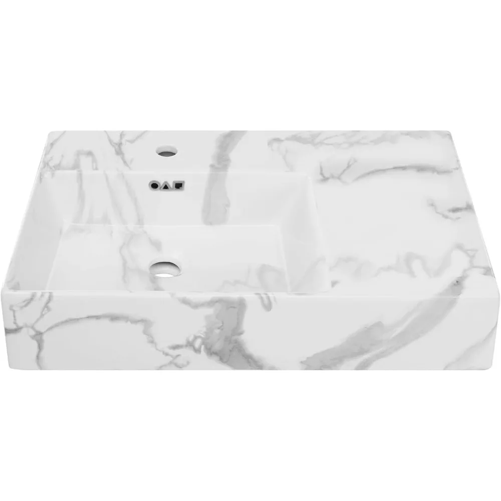 

24 x 18 Left Side Faucet Wall-Mount Bathroom Sink in White Marble