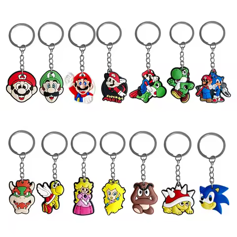 Super Mario Bros Keychain Silicone Funny Keyring Bag Pendant Couple Car Keyholder Creative Bag Charm Accessories Gift