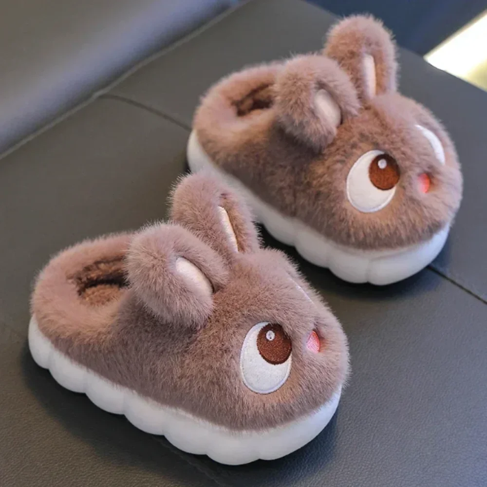 

New Cute Comfortable Warm Rabbit Slippers Faux Fur Fluffy Children's Slippers Big Eyed Waterproof House Shoes Winter Season