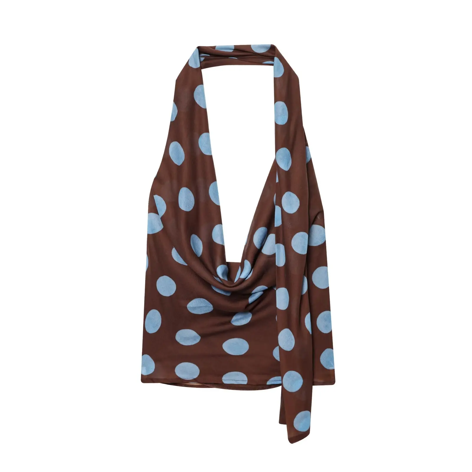 MYST & ZA2025 nueva ropa de verano para mujer, bufanda fina de temperamento suave, top con cuello halter de lunares, falda translúcida asimétrica