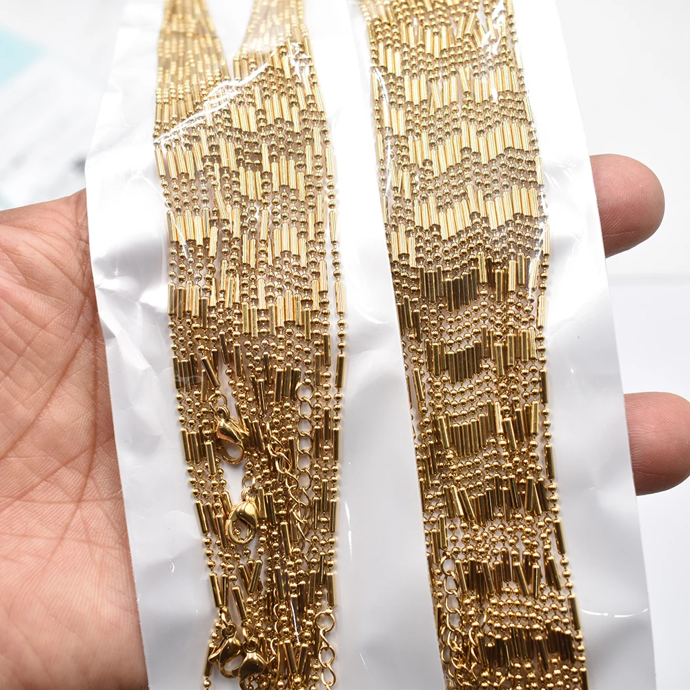 Großhandel 20 Stück/Lot 1,5 mm goldfarbene modische Bambus-Gliederkette aus Edelstahl 40 cm + 5 cm Kette mit Karabinerverschluss DIY Schmuck – Detail 5