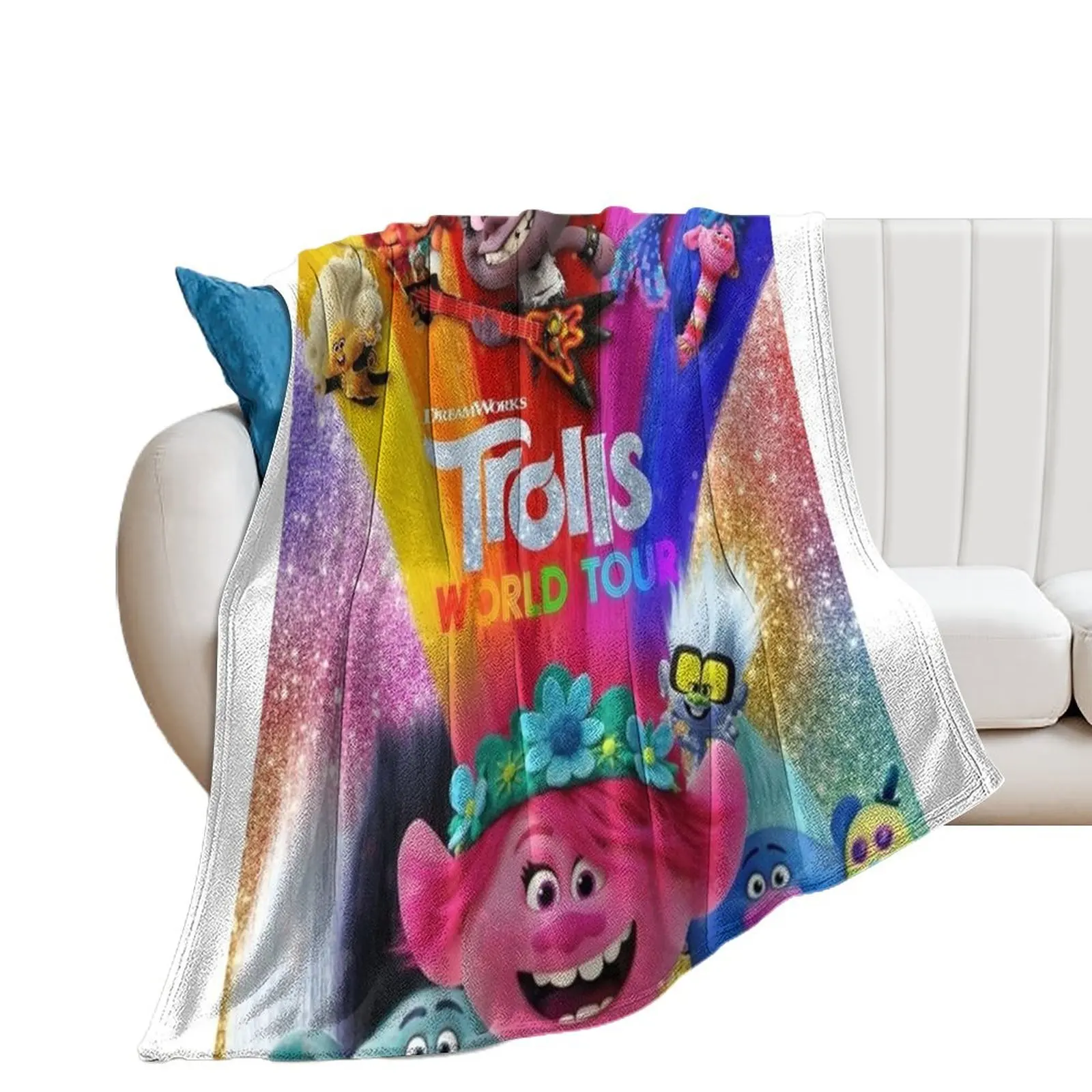 TROLLS WORLD TOUR Throw Blanket Moving Flannel Fabric wednesday Blankets