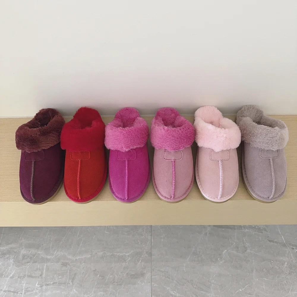 Winterliche Indoor-Beidou-Hausschuhe aus Schaffell und Fell für Frauen und Kinder. Weiche Hausschuhe mit flachem Absatz für den Außenbereich. – Detail 5