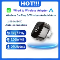 Adaptador Carplay inalámbrico para Android iPhone Auto 2 en 1 cableado a caja AI inalámbrica conexión USB para Volvo Benz Mg Kia Chery VW