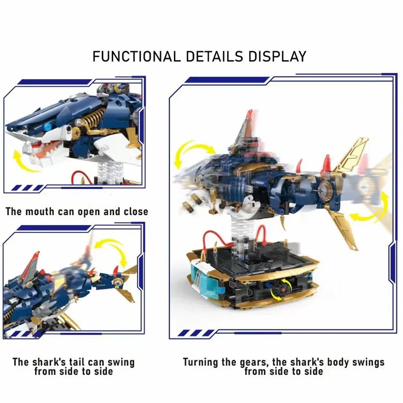 1213 قطعة MOC التقنية الميكانيكية أعماق البحار القرش اللبنات سطح المكتب الديكور الإبداعية تجميع لعب للكبار طفل هدية #5