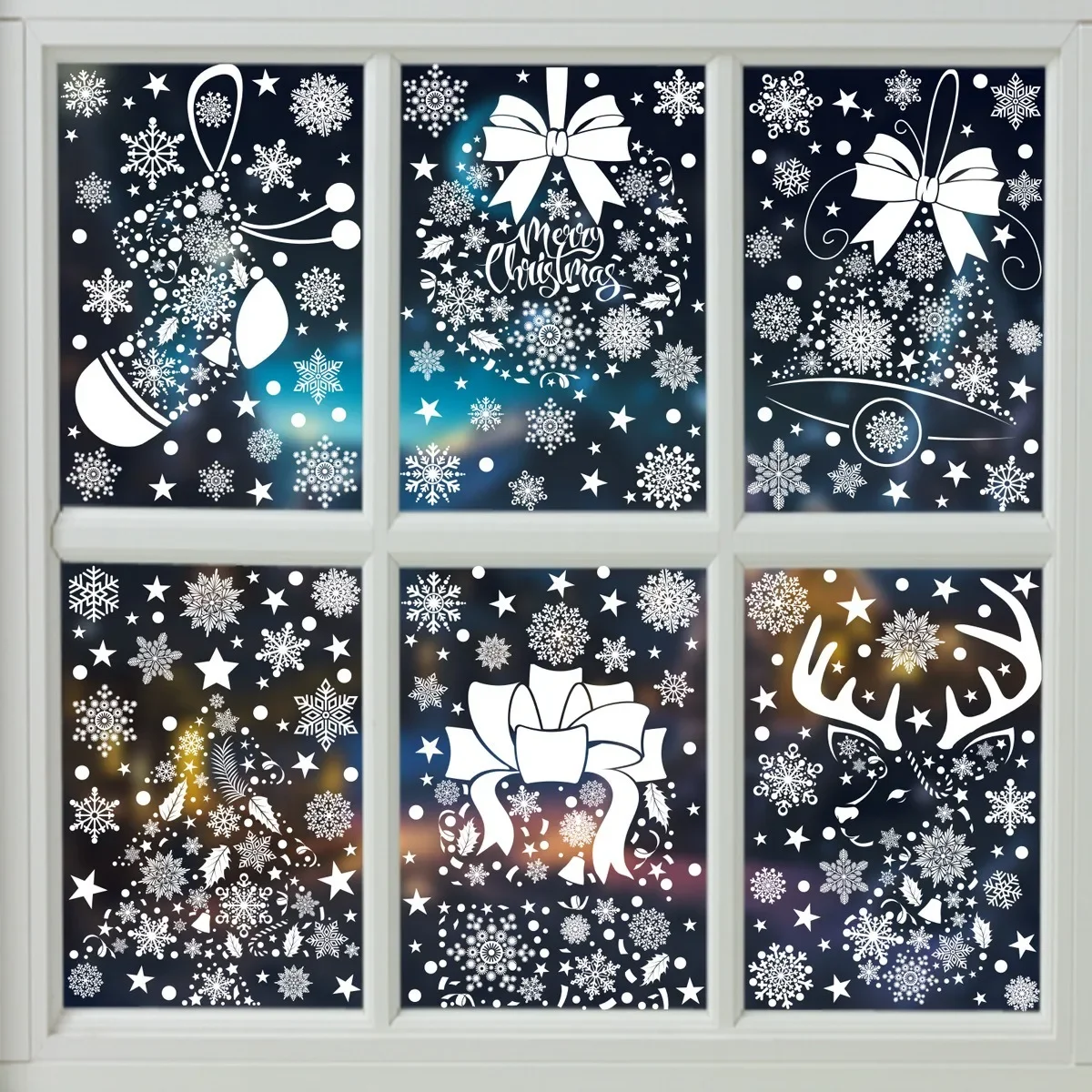 Christmas Wall Sticker Snowflake Noel Bell Elk Xmas Wreath Socks Window Glass Electrostatic Stickers Merry Christmas Decor 2024