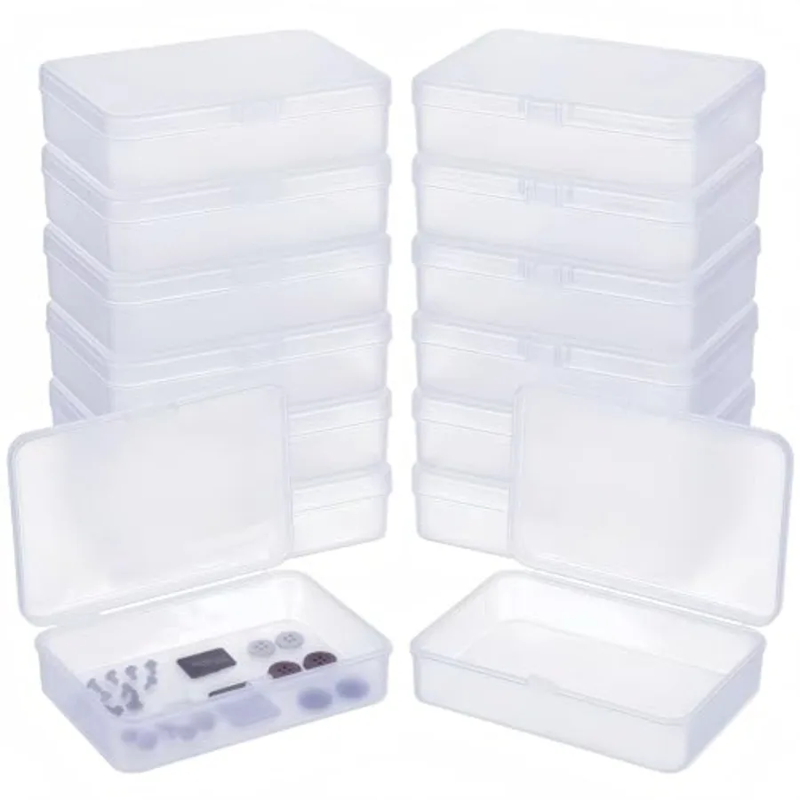 

12 Pieces Rectangular Empty Mini Clear Plastic Organizer Storage Bo Containers with Hinged Lids,Frosted